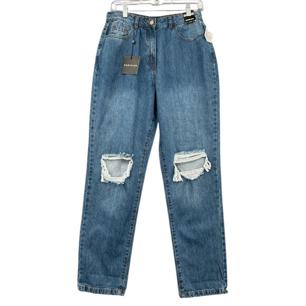Parisian Medium Blue Wash Distressed Boyfriend High Waist Jeans Size‎ 6